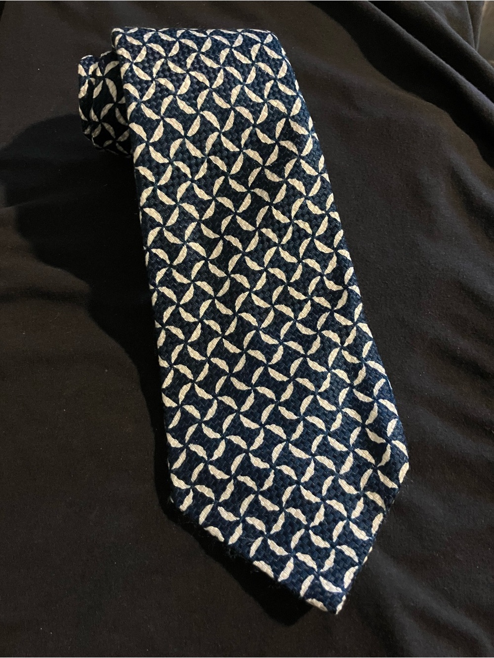 Dominique France Navy and White Geometric Silk Tie